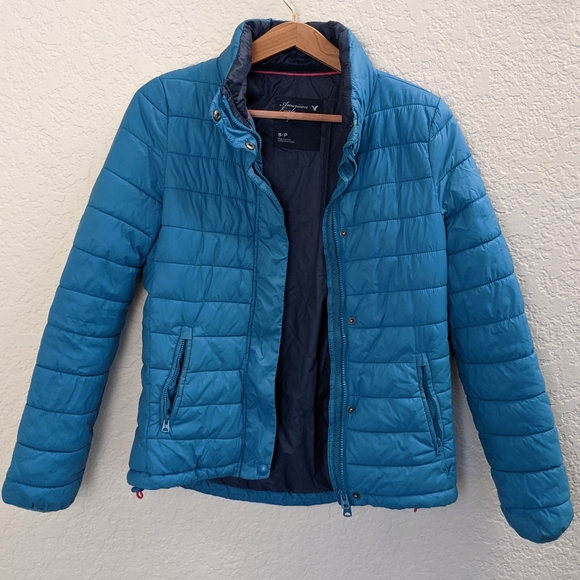 AEO Blue Puffer Jacket Small - Picture 2 of 5